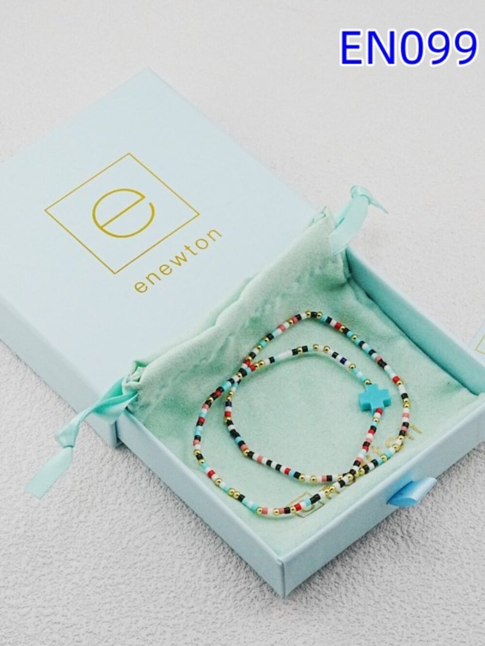 Enewton Colorful Glass Tube Bead Blue Cross Bracelet